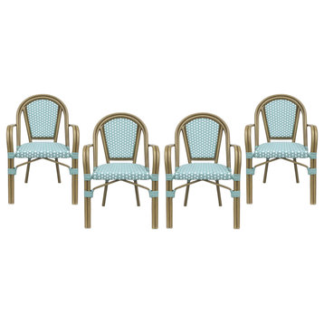 Symonds Outdoor French Bistro Chairs (Set of 4), Light Teal/White/Khaki