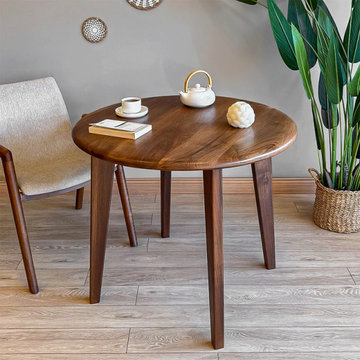 Petra Round Walnut Dining Table | Solid Wood Mid-Century Modern Design
