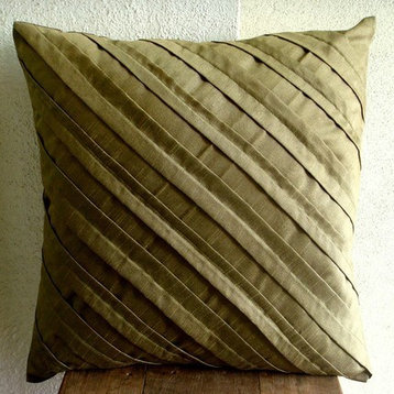 Green Art Silk 18"x18" Pintucks Pillows Cover, Earthy Affair