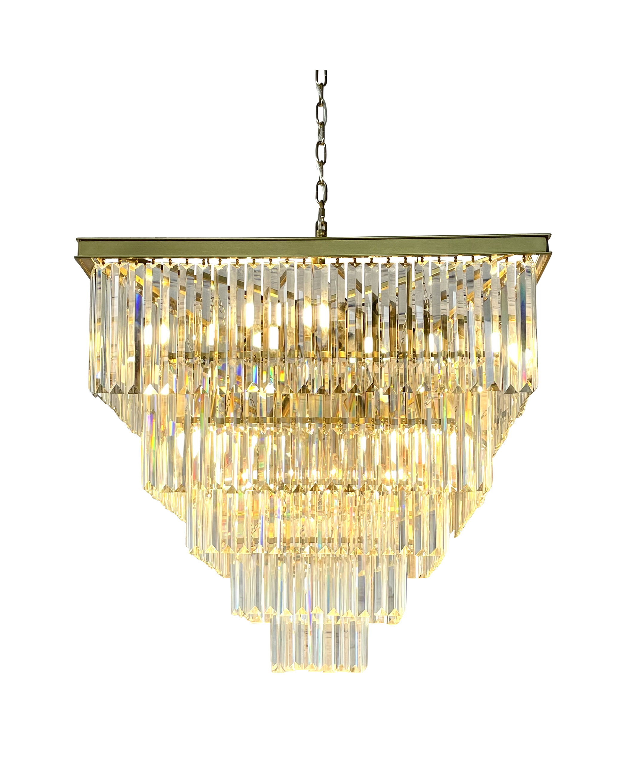 D’Angelo 16 Light Square Glass Crystal Prism Chandelier, Brass ...