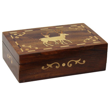 Natural Geo Handmade Rosewood Deer Wooden Decorative Box