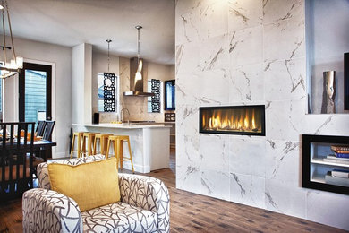 Living room - contemporary living room idea in San Luis Obispo with a ribbon fireplace