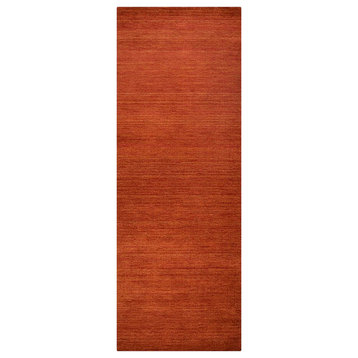 Hand Knotted Loom Wool Area Rug Solid Light Red, [Runner] 2'6''x10'