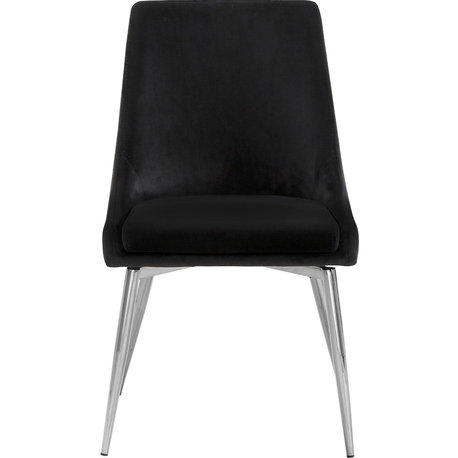 Karina Velvet Dining Chairs, Set of 2, Black, Chrome Base