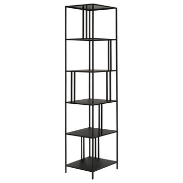 Tall Industrial Bookcase, Metal Frame With Open Compartments, Blackened Bronze