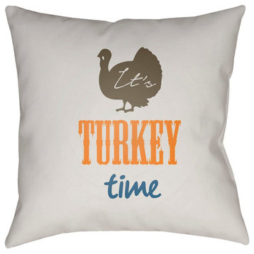 Its Turkey Time by Surya Pillow, White/Brown/Orange, 20' x 20'