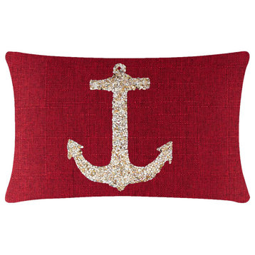 Sparkles Home Shell Anchor Pillow, Red, 14x20