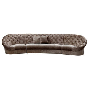 Papasan 4 Piece Crescent Sofa Set Contemporary Living Room Divani Casa Mini Transitional Acrylic Crystal Tufted Fabric Sectional Sofa