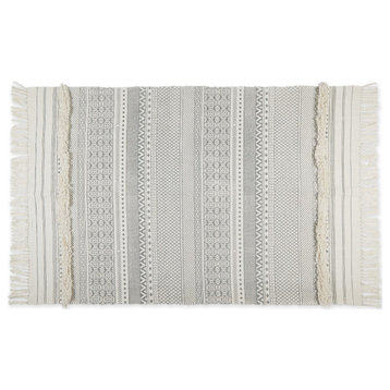 Gray Printed Off-White Hand-Loomed Shag Rug 4x6 ft.