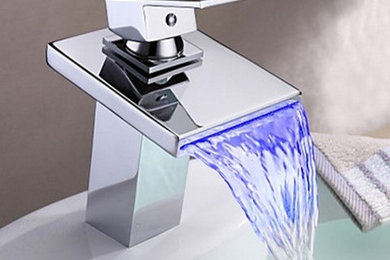 Contemporary Thermochromic Multi-color LED Stainless Steel Spout Bathroom Sink F