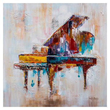 "Colorful Grand Piano" Hand Painted Canvas Art, 40"x40"