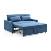 Linen Convertible Sofa With Pullout Bed, Dark Blue
