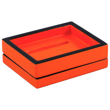 Orange & Black Lacquer Bathroom Accessories, Soap Dish