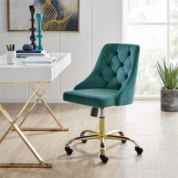 Modway Distinct Performance Velvet Tufted Office Swivel Chair in Gold/Teal Green