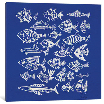"Fish Inkings Blue" Print by Cat Coquillette, 18"x18"x1.5"