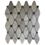 All Marble Tiles - SAMPLE OF Elongated Octagon Waterjet Mosaic With Bianco Carrara & Blue Stone Dot - Material: Mabrle