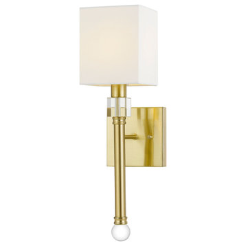 Wallis 1-Light Wall Sconce Hardwire, Crystal Accents/Square Shade, Gold / Ivory
