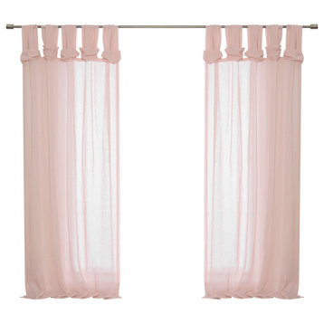 Sheer Faux Linen Twist Tab Curtains, Pink