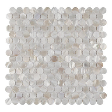 Conchella Mini Penny 11.5" x 1.63" Natural Seashell Mosaic Tile, White