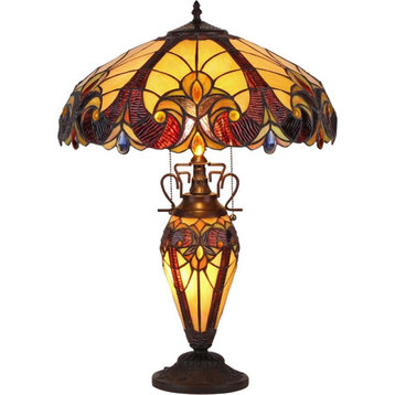 CHLOE Adia Tiffany-style 3 Light Victorian Double Lit Table Lamp 18" Shade