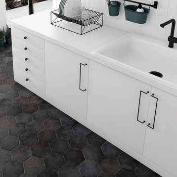 Heritage Hex Carbon Porcelain Floor and Wall Tile