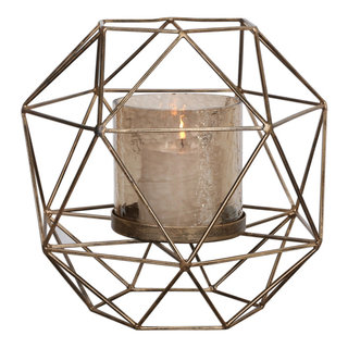 Stratton Home Decor Modern Gold Geometric Taper Candle Holders