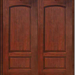 Prehung House Double Door 80 Fiberglass 2 Panel V-Grooved Solid - Front Doors