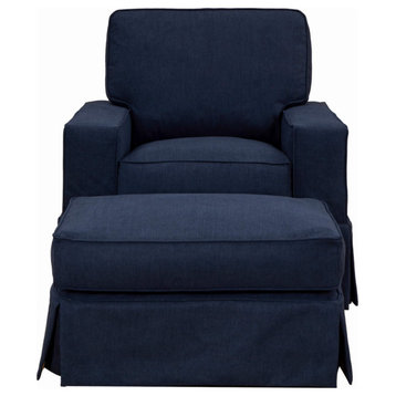 Slipcover Only For Box Cushion Track Arm Chair and Ottoman Set, Navy Blue