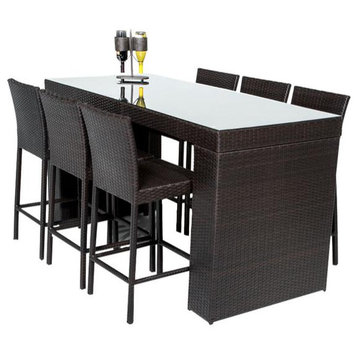 Belle Bar Table Set With Barstools 7 Piece Outdoor Wicker Patio Furniture