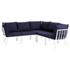 Riverside 5 Piece Outdoor Patio Aluminum Sectional, White Navy