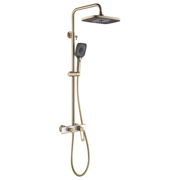 Dual Handle Shower System With Multi-Function Hand Shower, Brushed Gold