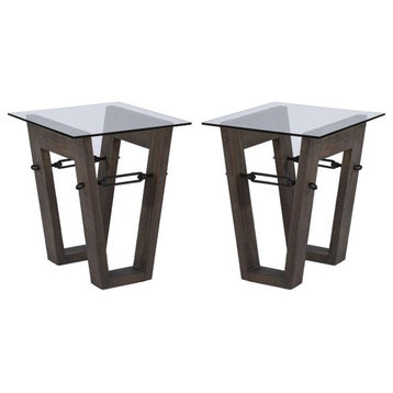 Home Square Traditional Reclaimed Wood End Table in Brown - Set of 2