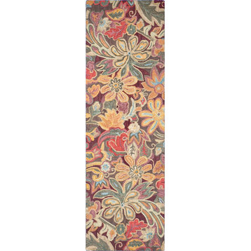 Floral Tapestry Wool Hand Tufted Rug, 2'6" X 8'