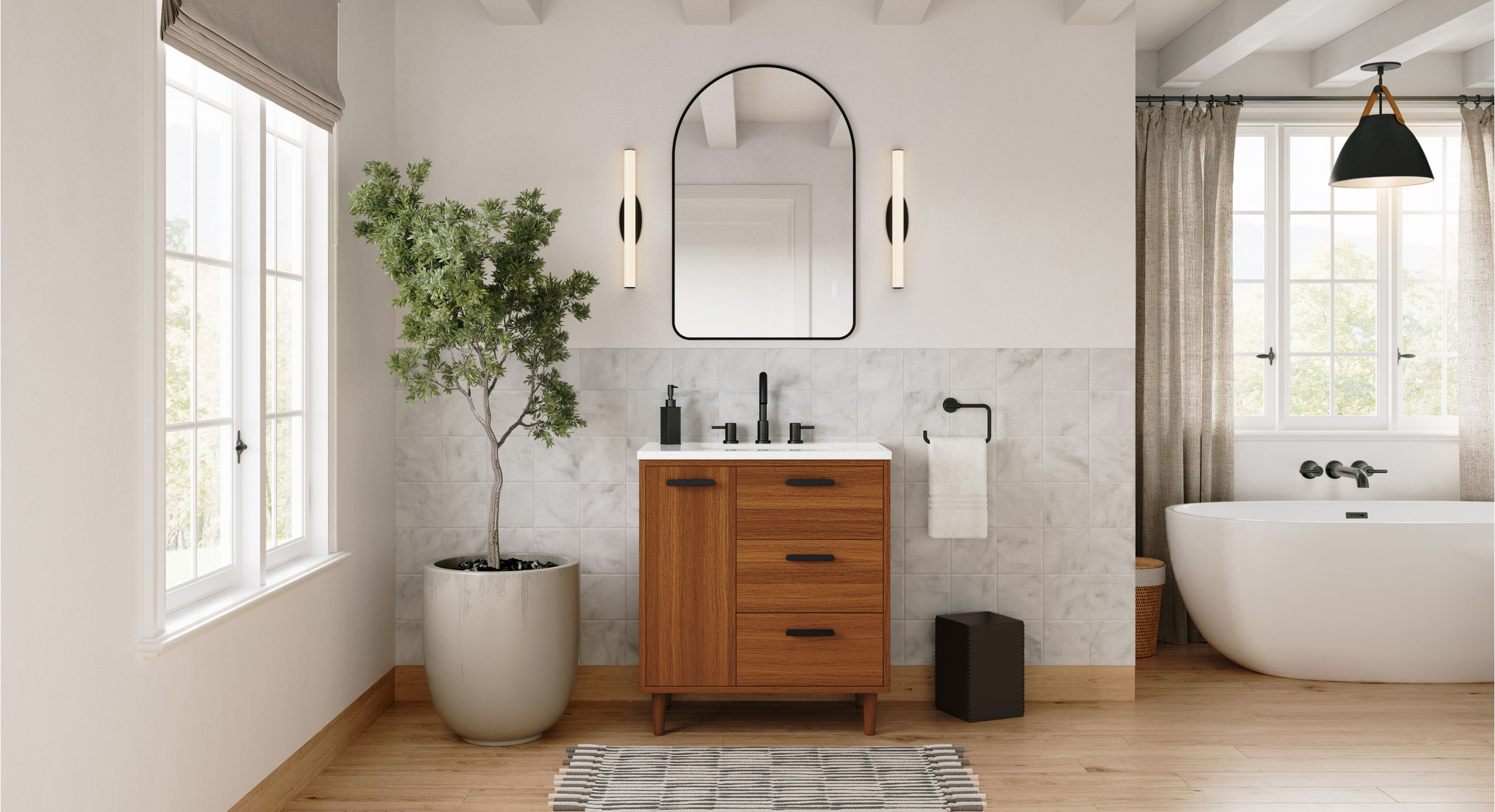 The Bailey Bathroom Vanity, Teak, 30", Single Sink, Freestanding