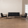 Baxton Studio Venza 3 Piece Upholstered Sofa Set in Black and Brown