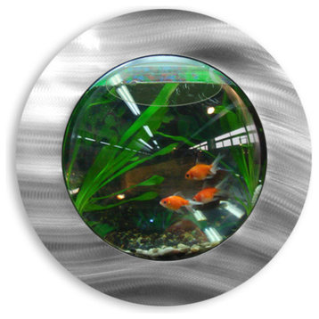 Brushed Aluminum Style Fish Bubble Aquarium - Deluxe Wall Mounted Fish Tank - B
