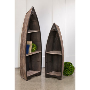Decorative Wooden Boat with Shelves, Set of 2