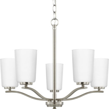 Adley Collection Five-Light Brushed Nickel Etched White Opal Glass Chandelier