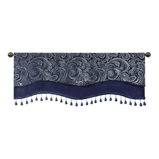 Shop Aubrey Traditional Jacquard Window Rod Pocket Valance With Beads 50W  x 18L Black, Curtains