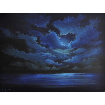 Large Original Moonlight Seascape Painting, 30"x40" Fine Art Painting