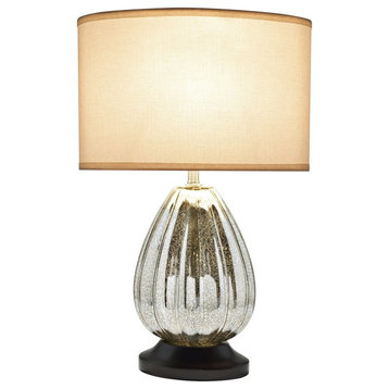 40109, 23" High Glass Table Lamp, Antique Crackle Mercury With Walnut Wood Base