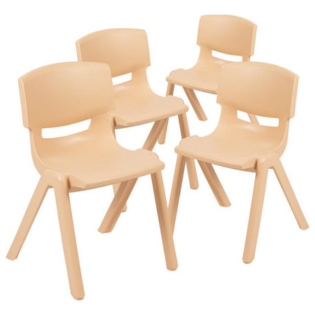 4 Pack Natural Plastic Stackable School Chair With 13.25 Seat Height