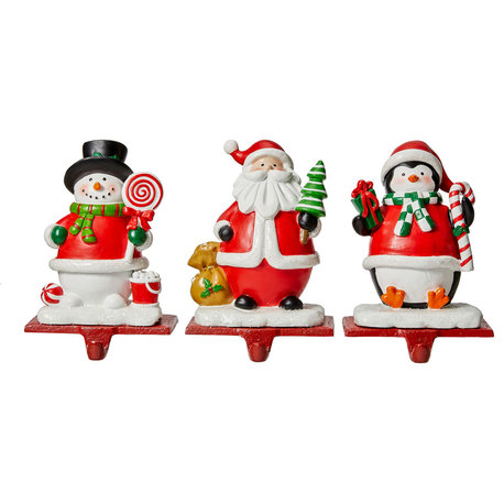 6.25''H Set of 3 Resin Santa, Snowman, Penguin Stocking Holder