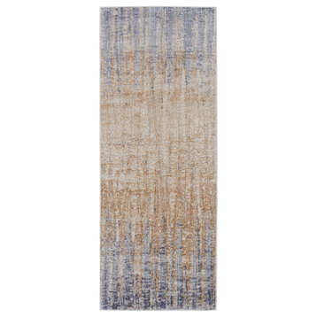Weave & Wander Corben Abstract Brushstroke Rug, Blue/Beige, 3'x10' Runner