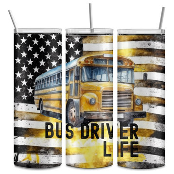 Bus Driver Life School Appreciation 20 Oz Skinny Metal Tumbler w/Lid and Straw