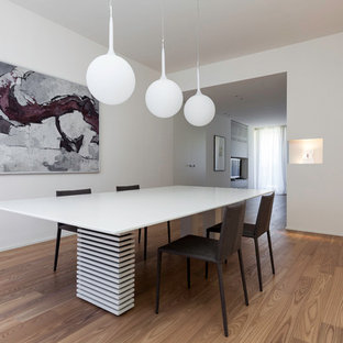 ボローニャのモダンスタイルのLDKの画像 (白い壁、淡色無垢フローリング)