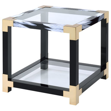Acme Modern Side Table With White Brushed And Clear Glass Finish 81002