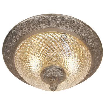 Small Cast Brass Flush Mount With Crystal Glass, Weathered Bronze