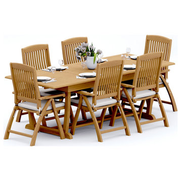 7-Piece Outdoor Teak Dining Set: 94" Masc Rectangle Table 6 Marley Folding Chair