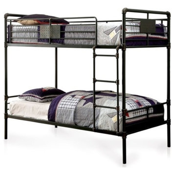 Bowery Hill Modern Steel Metal Full Over Full Bunk Bed in Antique Black